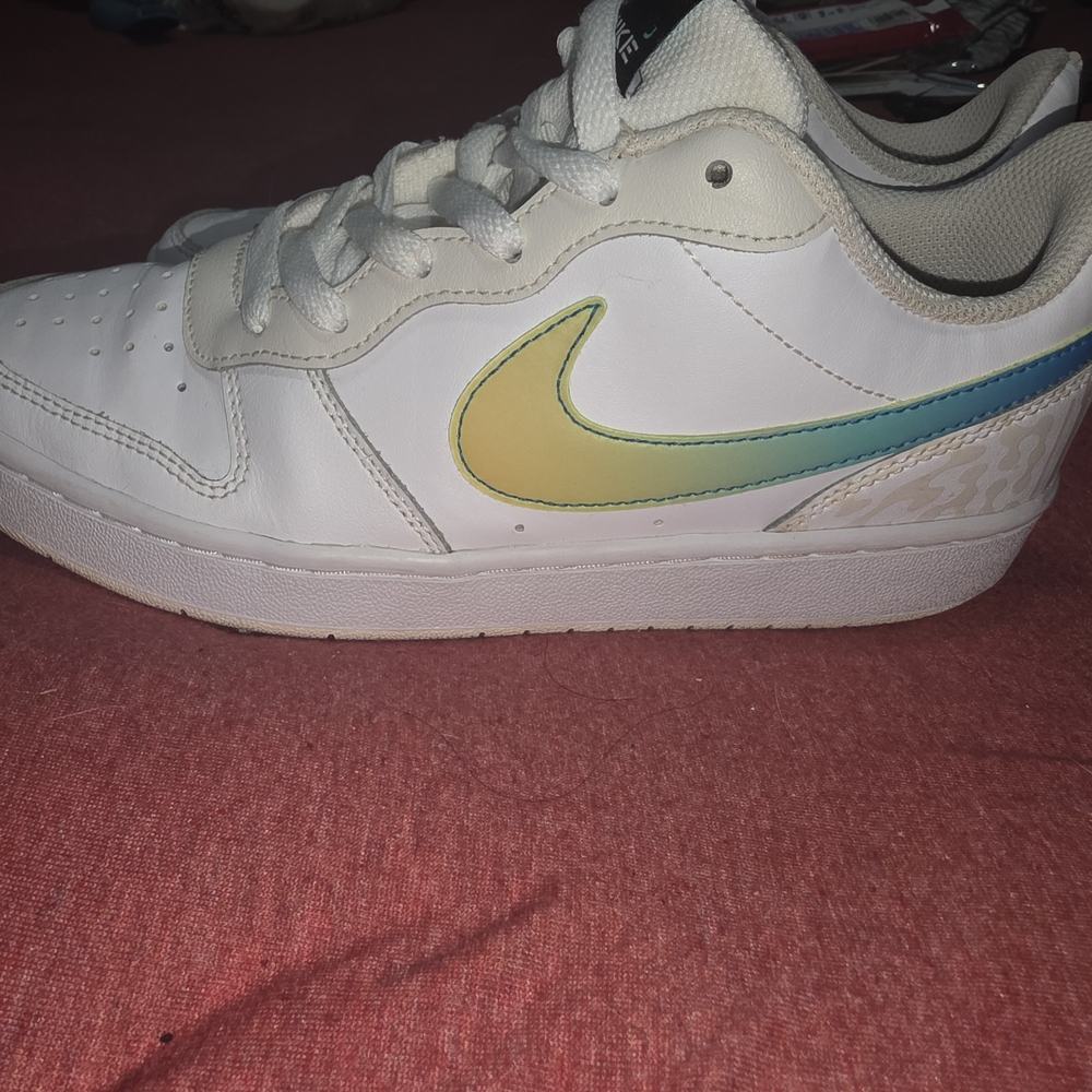 Nike Kids Sneakers White with Yellow and Blue Swoosh Size 7y Used No Box